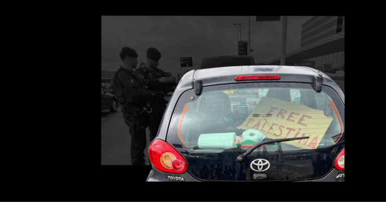 A complaint against Dutch border police officers for holding two people at Schiphol Airport over a “Free Palestine” sign in their car 